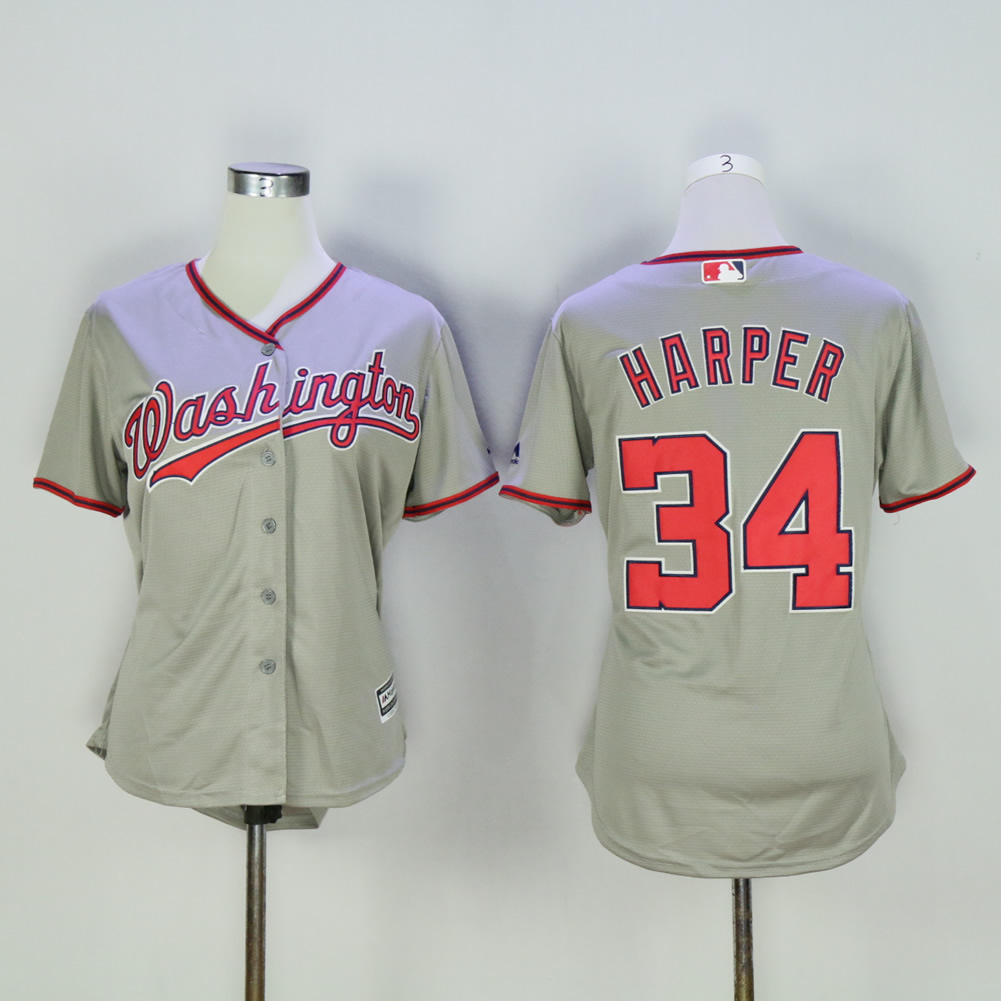 Women Washington Nationals 34 Harper Grey MLB Jerseys